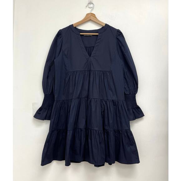 Tuckernuck Pomander Place Navy Cotton Poplin Kenzo Tiered Shift Dress - Large - Picture 11 of 12